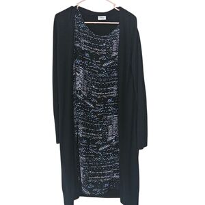 Akris Punto Black Wool Duster Bild In Silk Front Dresz Size 8 FLAW